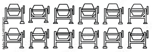 Set of outline icons cement mixer . construction simple line isolated icon set collection