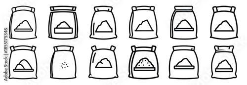 Set of outline icons cement bag . construction simple line isolated icon set collection