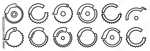 Set of outline icons circular saw . construction simple line isolated icon set collection
