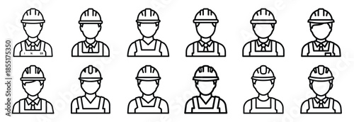 Set of outline icons civil engineer . construction simple line isolated icon set collection