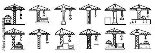 Set of outline icons construction success . construction simple line isolated icon set collection