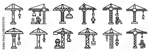 Set of outline icons construction training . construction simple line isolated icon set collection