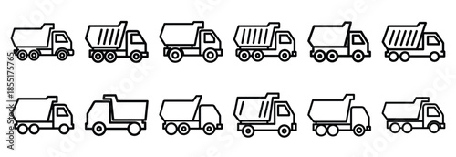 Set of outline icons construction truck . construction simple line isolated icon set collection