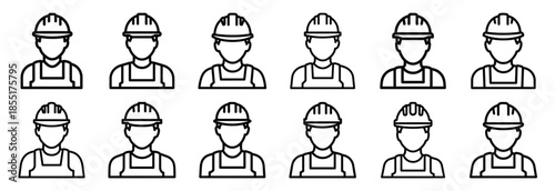 Set of outline icons construction worker . construction simple line isolated icon set collection