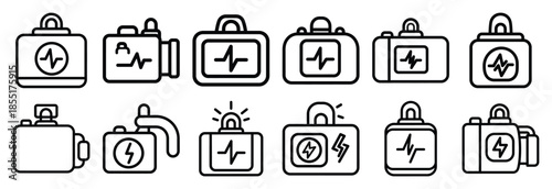 Set of outline icons emergency response . construction simple line isolated icon set collection