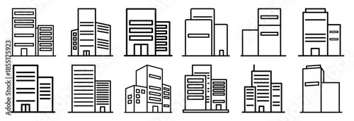 Set of outline icons energy efficient building . construction simple line isolated icon set collection