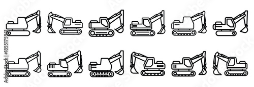 Set of outline icons excavator  simple . construction simple line isolated icon set collection