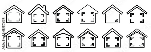 Set of outline icons house frame . construction simple line isolated icon set collection