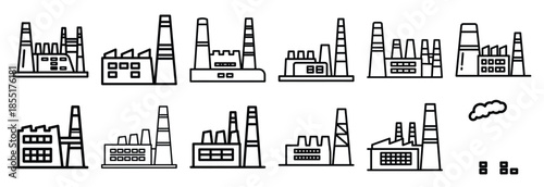 Set of outline icons industrial site . construction simple line isolated icon set collection