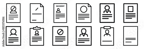 Set of outline icons incident report . construction simple line isolated icon set collection