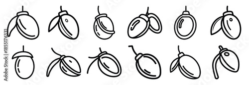 Set of outline icons plumb bob . construction simple line isolated icon set collection