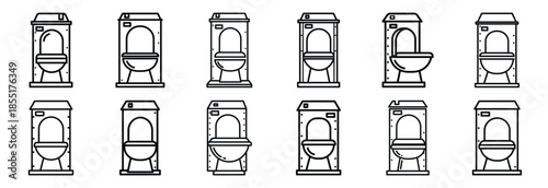 Set of outline icons portable toilet . construction simple line isolated icon set collection