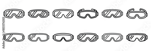 Set of outline icons protective goggles . construction simple line isolated icon set collection
