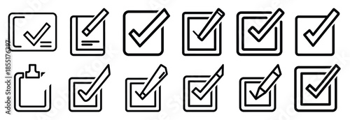 Set of outline icons quality check . construction simple line isolated icon set collection