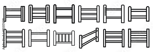 Set of outline icons safety rail . construction simple line isolated icon set collection