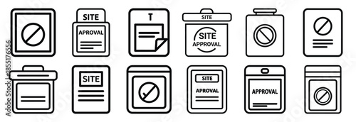 Set of outline icons site approval . construction simple line isolated icon set collection
