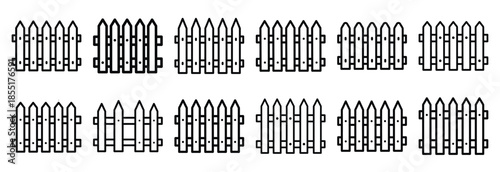 Set of outline icons site fence . construction simple line isolated icon set collection