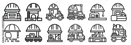 Set of outline icons sustainable construction . construction simple line isolated icon set collection