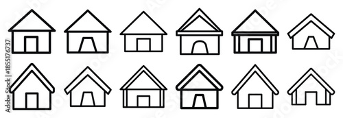 Set of outline icons temporary shelter . construction simple line isolated icon set collection