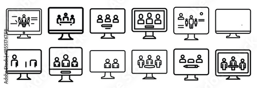 Set of outline icons toolbox meeting . construction simple line isolated icon set collection