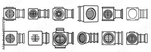 Set of outline icons ventilation duct . construction simple line isolated icon set collection