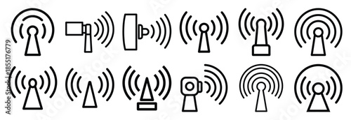 Set of outline icons vibration monitoring . construction simple line isolated icon set collection