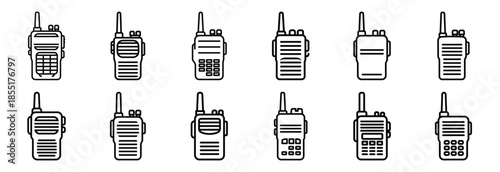Set of outline icons walkie talkie . construction simple line isolated icon set collection