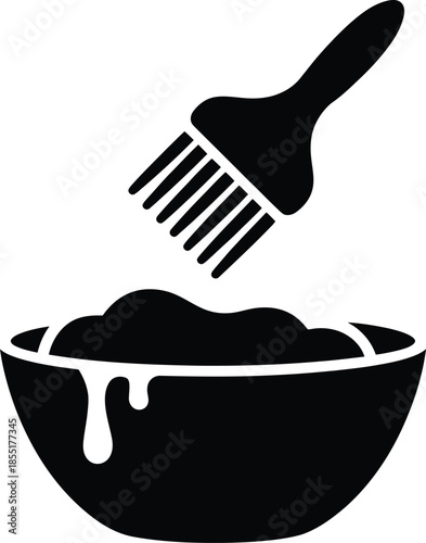 Pastry Brush Over Mixing Bowl Silhouette Vector for Culinary Prep—Ideal for Baking, Glazing, and Kitchen Tool Vector Designs.