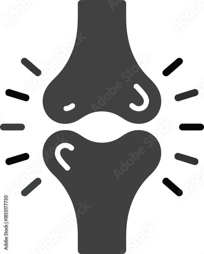 Vector icon of a synovial joint with radiating pain lines, ideal for medical, anatomical, or orthopedic design applications.