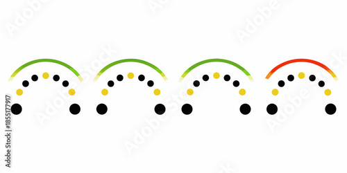 A series of colorful arc shapes with dotted lines below them