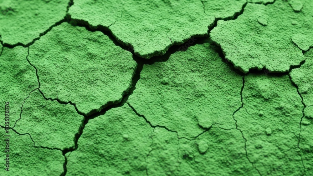 Obraz premium Closeup of dry cracked earth with green paint on surface