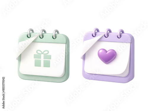 Cute 3d calendars marking special dates like birthdays, anniversaries, and holidays isolated on transparent background