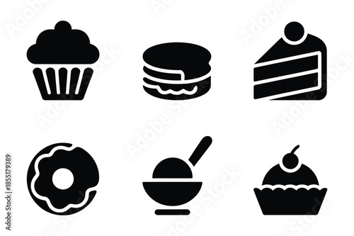 Sweet desserts and bakery food minimalist icon set