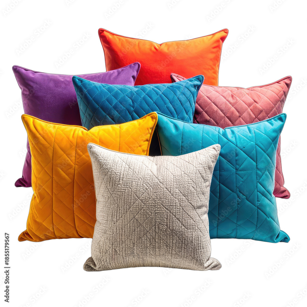 Fototapeta premium A collection of vibrant, textured throw pillows arranged against a black background.