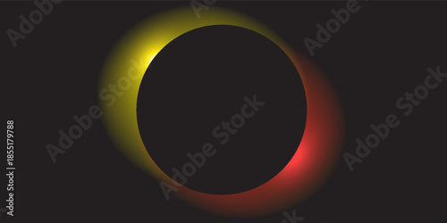 3D black circles frames background set on dark copy space. Colorful lights decoration. Minimal modern graphic design element with glowing style concept for web, poster, flyer, card or brochure cover