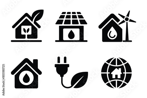 Renewable energy and eco-friendly home icons