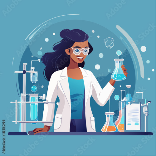 Female scientist conducting lab research testing chemicals.