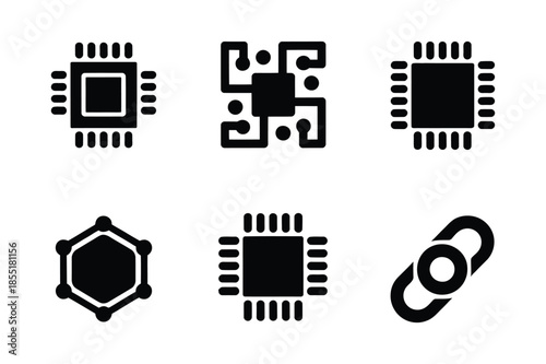 Digital technology and microchip icons for electronic concepts