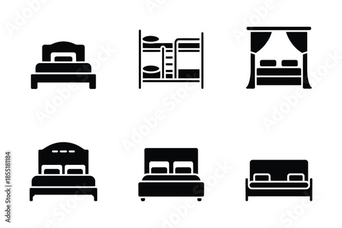 Modern bedroom furniture icons showing various bed styles