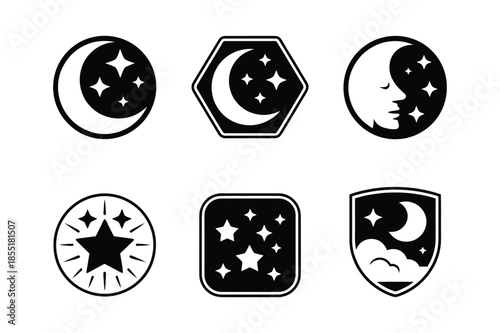 Night sky and moon silhouette icons for astrology and dreams