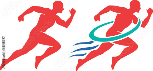 Silhouettes of runners in motion one with a teal hula hoop