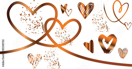Interconnected hearts in orange and brown on white background