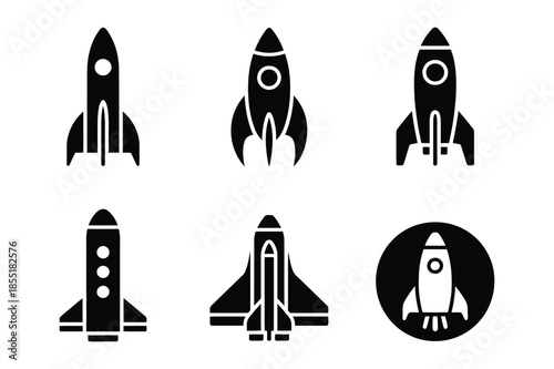 Rocket ship icon set for space launch and startup concepts