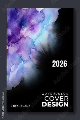 Bright vector colorful watercolor on vertical black A4 background for booklet or brochure	