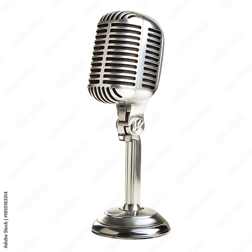 Fototapeta premium Vintage retro microphone classic studio equipment for recording music or podcasts isolated on white background