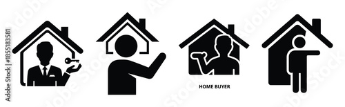 home buyer silhouette icon set, black color and white background