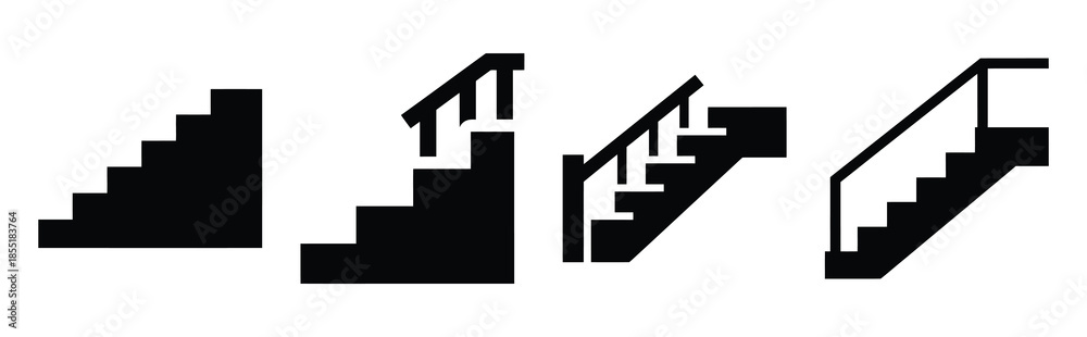 Εκτύπωση καμβά house stairs silhouette icon set, black color and white background