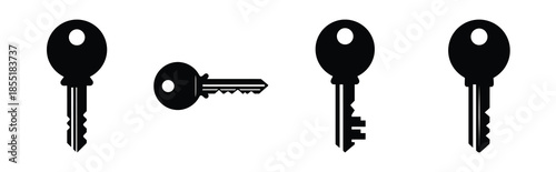 house key silhouette icon set, black color and white background