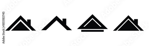 house roof silhouette icon set, black color and white background