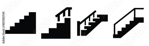 house stairs silhouette icon set, black color and white background